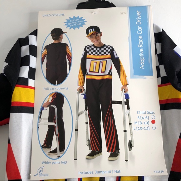 seasons Other - RACE CAR DRIVER Suit Hat Halloween Costume Size Med 8/10 Adaptive NWT Black Red